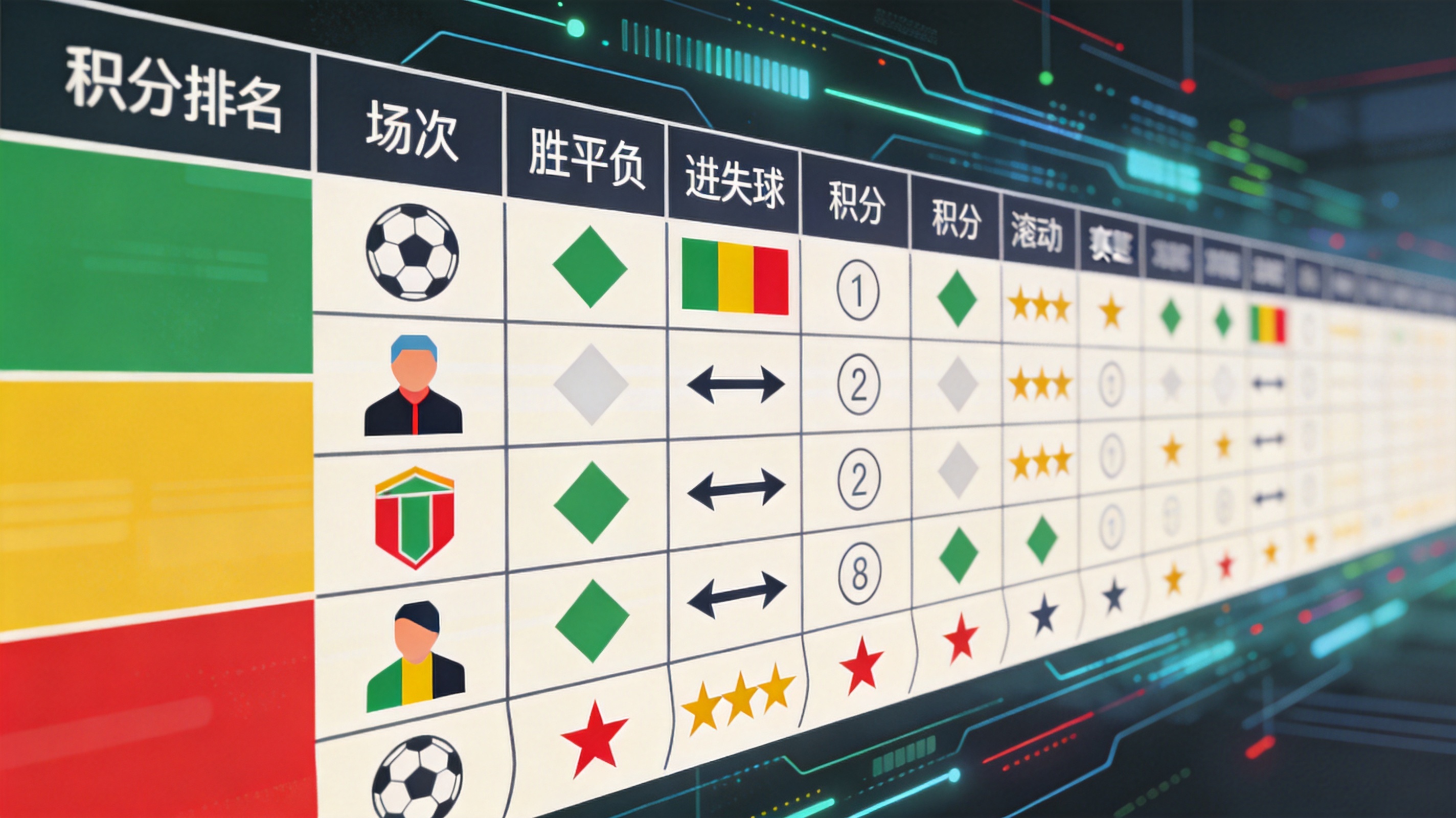 积分排名与赛程赛果查询表格的结构布局示意